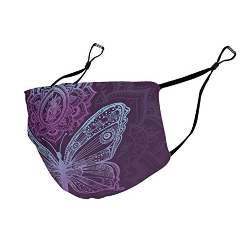 Preisvergleich Produktbild Youturnnow Schmetterling Mandala Mundschutz mit Ohrschlaufen Waschbar Wiederverwendbar Staubschutz für Outdoor White OneSize