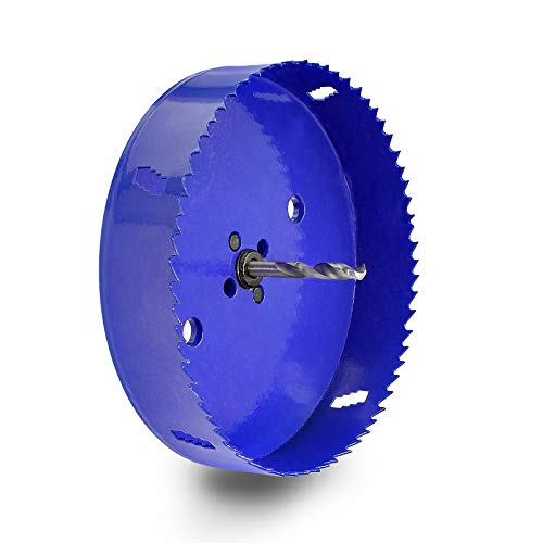 Image of 6-1 /8 Inch Hole Saw with Arbor, 1.2 Inch Cutting Depth | Heavy Duty, HSS Bi-Metal, For Wood Cornhole Boards Plastic Drywall & Thin Metal, Smoothly Cutting