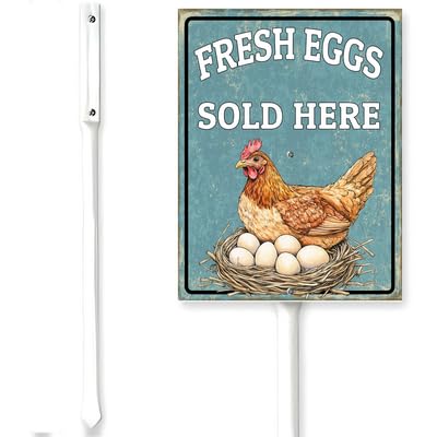 Horienteeon Fresh Eggs Sold Here Sign With Stake Hen Nest Chicken Eggs For Sale Yard Neighborhood Aluminum Outdoor Lawn Roads Street Business Porch Farmhouse Ranch Farm Courtyard 8x12"