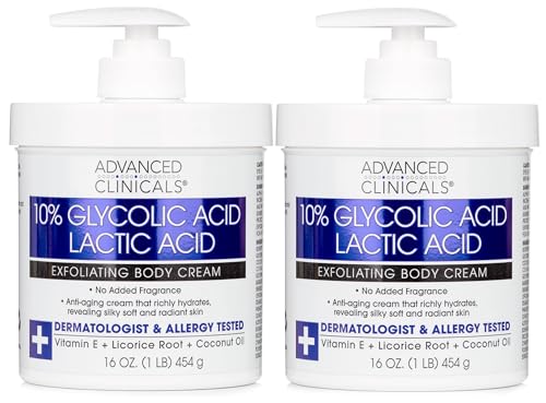 Advanced Clinicals 10% Glycolic Acid + Lactic Acid Body Lotion Skin Care Cream | Keratosis Pilaris | AHA Exfoliating KP Bump Eraser Body Moisturizer For Rough & Bumpy Skin | No Added Fragrance, 2pc