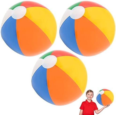 HOWBOUTDIS Beach Balls (3-Pack) 16 Inch Inflatable Multi-Colored Beach Balls-Great for Beach, Pool, Decorations, Party Favors and More!