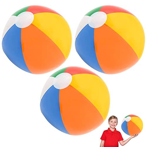 HOWBOUTDIS Beach Balls (3-Pack) 16 Inch Inflatable Multi-Colored Beach Balls-Great for Beach, Pool, Decorations, Party Favors and More!
