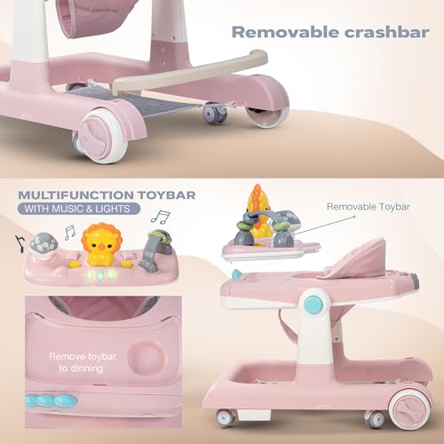 Image of Baybee Baby Walker for Kids with Height Adjustable & Tray, Activity Walker for Baby with Musical Toy Bar (Zeni Pink)