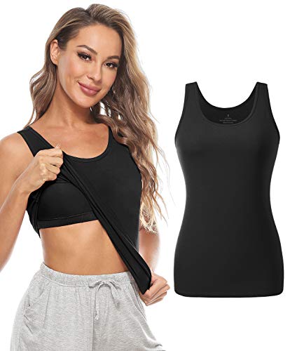 Image of Vislivin Cotton Tank Tops with Shelf Bra for Women Stretch Tanks Wide Strap Undershirts