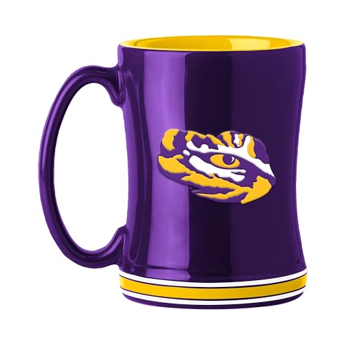 Image of Logo Brands NCAA LSU Tigers 14oz Ceramic Relief Coffee Mug - Officially Licensed Mug, Sculpted 3D Logo and Team Colors - Comfortable Handle and Glossy Finish for College Sports Fans