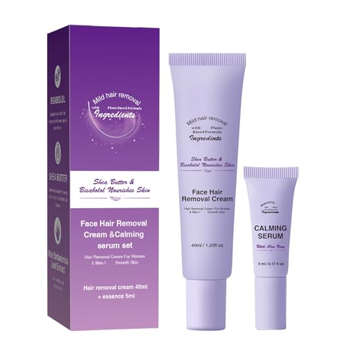 Facial Hair Removal Cream - Gentle Hair Removals for Women with Roll-On Serum - Hair Remover Creams Kit for Upper Lip Chin Cheeks Hydrating Care