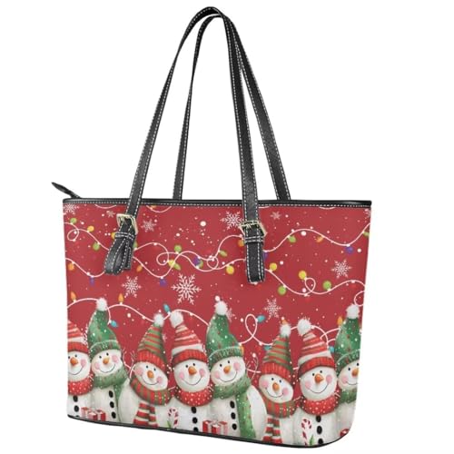 Image of Coldinair Christmas Leather Tote Bag for Women with Zipper Large Shoulder Tote Bag Shopping Casual Travel Bag Handbag Purse