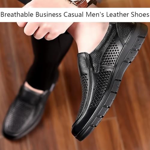 Breathable Business Casual Men's Leather Shoes, Summer Mesh Lightweight Soft Leather Moccasins Slip-On Walking Shoes 6