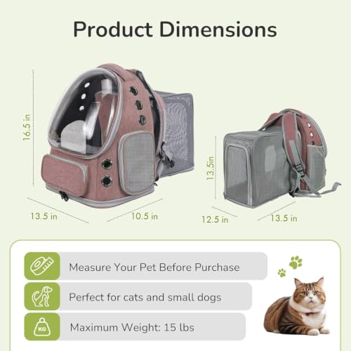 Image of Large Cat Backpack Carrier Expandable Pet Carrier Backpack for Small Medium Cats Fit Up to 18 Lbs, Foldable Puppy Backpack Carrier for Travel, Hiking, Expandable-Brown
