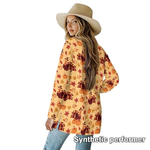 Image of Fall Maple Leaf Cardigan Sweaters for Women Long Sleeve Cardigan Soft Drape Open Front Dusters V-Neck Jackets Dressy