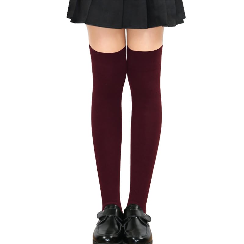 [ROKUA] ニーハイソックス 子供 女の子 膝上丈 無地 シリコーン付き 冬用 あったか 保温 ずり落ち防止 綿混 伸縮性 通学 制服 ジュニア 6色 Fサイズ 1/2/3/4/5足