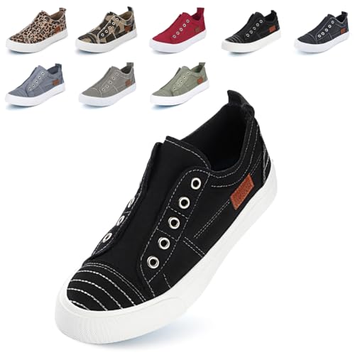 JENN ARDOR Womens Fall Slip On Fashion Sneakers No Laces Comfortable Casual Low Canvas Sneakers Flats Walking Shoes Black - image 1