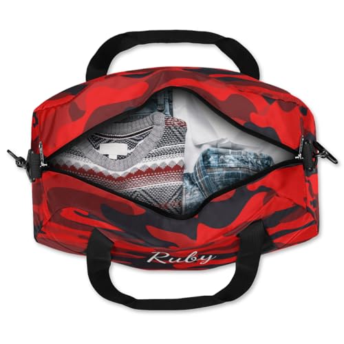 Red Camouflage Custom Kids Duffel Bags Personalized Customized Girls Dance Bag Custom Name Sports Gym Bag Foldable Overnight Weekender Sleepover Carry On Travel Tote Bag for Boys Girls 7
