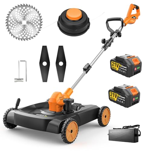 3-in-1 Cordless Lawn Mower, 3000W Brushless String Trimmer & Wheeled Edger Combo Kit, 18.9 Inch, 3 Blades for Lawn Weeds Shrubs, Adjustable Height & Angle Electric Weed Wacker Garden Tools