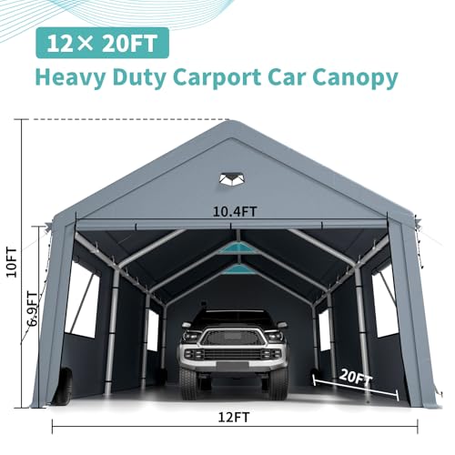 Sannwsg PECP1220-G-SG-NEW Carports 12X20 Heavy Duty,Car Ports With 180G Removable Side Walls, Carport Canopy, Portable Car Port Garage, Car Shelter All Weather thumb #1