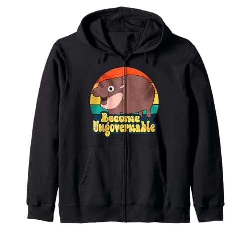 Divertido hipopótamo pigmeo 'Become Ungovernable' Retro Sudadera con Capucha