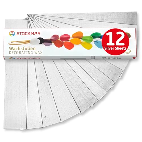Stockmar Decorating Beeswax Narrow Sheets - Silver - 12 Sheets,Modeling Beeswax for Candle Making Kit, DIY Crafts for Adults, Stocking Stuffers for Kids, Teens at Home Or School