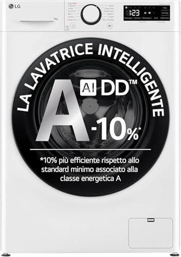 LG AI DD F2R3S09NSWB Lavatrice Slim, Carica Frontale, Lavatrice 9kg , Classe A -10%, 1200 giri,...
