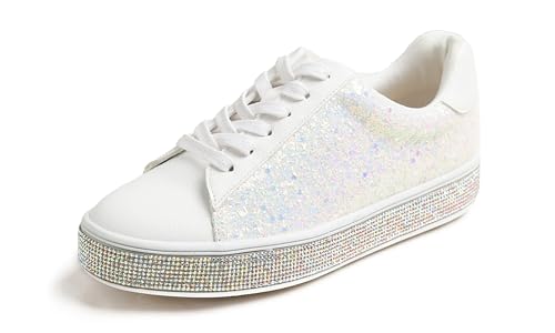 Feversole Mode Funkeln Plattform Strass Party Urlaub Hochzeit Turnschuhe AB Weiß 39