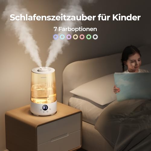 Homvana Top-Fill Luftbefeuchter für Schlafzimmer, 3,6 Liter, 360 Grad, kalter Nebel, 34 h, langlebig, leise 16 dB, kleiner Diffusor für ätherische Öle