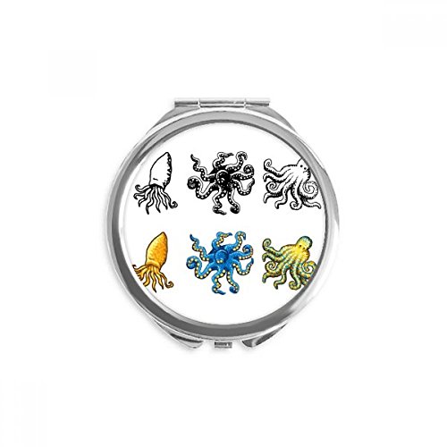 Miroir de maquillage de poche poulpe multicolore rond portable à la main de 2,6 x 2,4 pouces