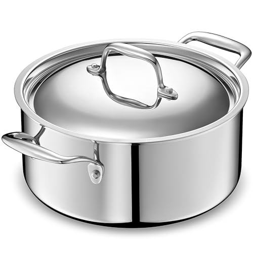 LEGEND COOKWARE 5-Ply Stainless Steel 5-Quart Dutch Oven with Lid - Induction Compatible Oven Safe 800F - Non-Toxic No Coatings - Even Heating Wont Warp - Built to Last Generations