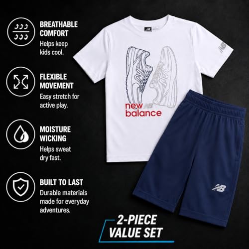 Image of New Balance Boys Athletic Shorts Set - 2 Piece Cotton Blend Jersey Shirt and Active Basketball Shorts for Boys