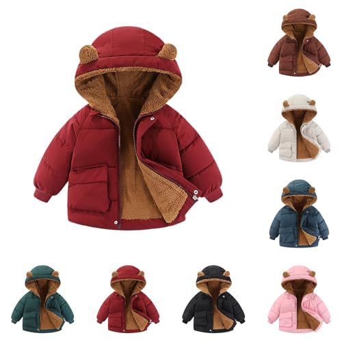 Toddler Winter Coat Boys Girls Down Jacket Hooded Fleece Warm Outwear 3D Ear Padded Puffer Jacket With Pockets