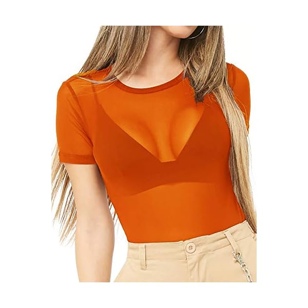 CLOZOZ-Womens-Scoop-Neck-Basic-T-Shirts-Leotard-Bodysuits CLOZOZ Women's Scoop Neck Basic T Shirts Leotard Bodysuits (meshorange, Medium)