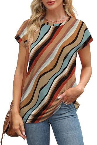 Image of Alaroo Womens Summer Tops Short Sleeve Shirts Crew Neck Cute Trendy Tunic Blouses (S-3XL)