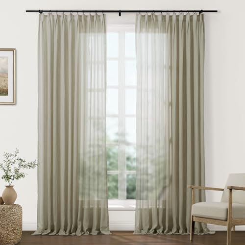 Image of TWOPAGES Sandstone Pinch Pleated Sheer Curtains, 52 inch W x 90 inch L, 2 Panels