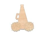 Unfinished Wood for Crafts - Megaphone with Pom Poms - Large & Small - Pick Size - Unfinished Wood Cutout Shapes Sports Cheerleader Cheer Leading Team - Various Size, 1/8 Inch Thickness, 1 Pcs