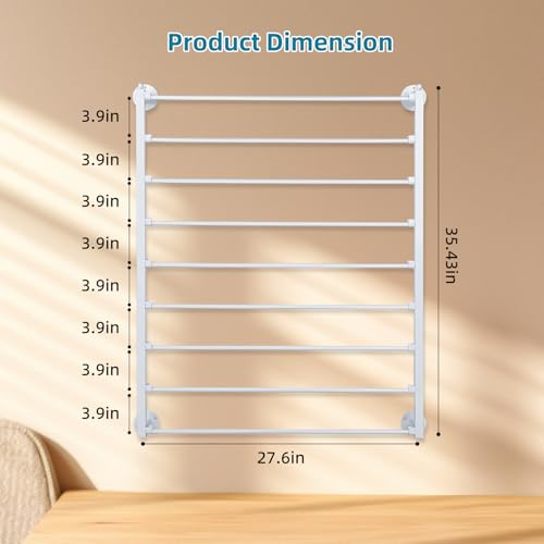 Image of 9 Tier Ribbon Storage Organizer, Wall Mounted Ribbon Holder, Wrapping Paper Rack for Craft Room, Cake Shop, Flower Store, Scarf Belt Organizer-White