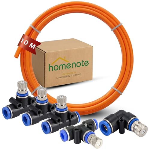 Image of Homenote 10Mtr Hose Pipe & 5pcs 6mm Mist Nozzle with Tee Connector Suitable for DIY Sanitization Tunnel Fogger Sprayer Watering Irrigation Fogging Cooling Mist Kit Sprinkler | Orange