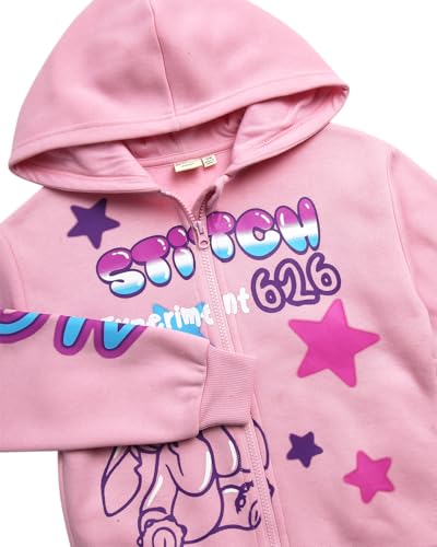 Image of Disney Lilo and Stitch Girls Cozy Fleece Zip Up Graphic Hoodie Sweatshirt