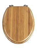 Wenko WC-Sitz Bambus, Toilettensitz aus echtem Bambus, WC-Deckel mit rostfreien Edelstahl-Scharnieren, 34,5 x 41,5 cm, dunkelbraun