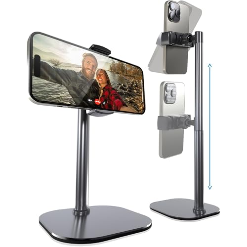 COOPER ChatStand, Adjustable Cell Phone Stand for Desk, Phone Stand for Recording, iPhone Holder for Filming, Small Tripod for iPhone, Fits Samsung, Android Smartphones, (Metallic Gray)