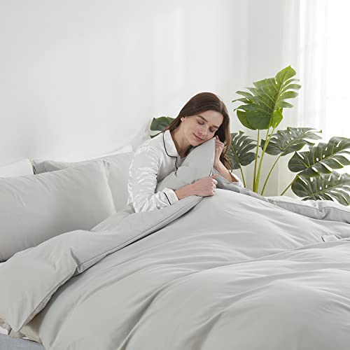 Image of Hearth & Harbor Light Grey Duvet Cover King Size, 3 Piece Bedding Set | Soft Double Brushed Bedding Set, Button Closure, 1 Duvet Cover 104x90 Inches, 2 Pillow Shams