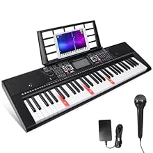 AKLOT 61 KEYS PIANO KEYBOARD: The electronic piano keyboard with a digital keyboard with standard 61 full size keys, 300 tone, 300 rhythm, 40 demo songs and teaching functions, can be powered by plug directly (power supply included) or batteries. FUL...