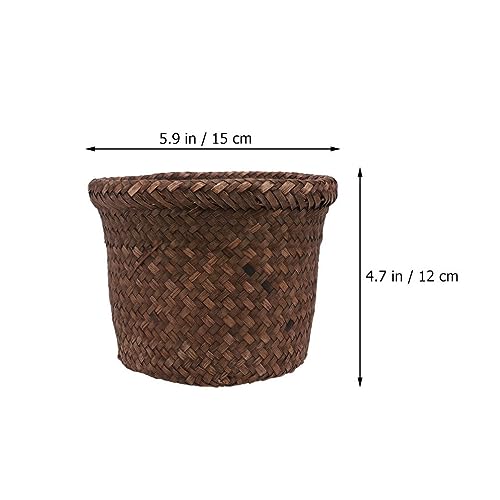 Image of HEMOTON Seagrass Waste Basket Boho Woven Trash Can Garbage Container Bin Wicker Rattan Laundry Hamper Plant Pot Storage Basket for Bathroom Kitchen Home Office 15X15X12CM