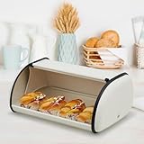 GarveeHome Stainless Steel Bread Box for Kitchen Countertop, Roll Top Beige Bread Storage Container for Homemade Bread, Large Bread Holder for Kitchen Counter, Pantry Shelf, Family