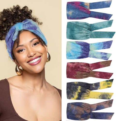 Image of 6 Pieces Knotted Headbands Adjustable Stretchy Women Headbands African Wide Hair Wrap Extra Turban Head Bands for Lady Large Sport Workout Stretch Non-slip Big Hair Bands