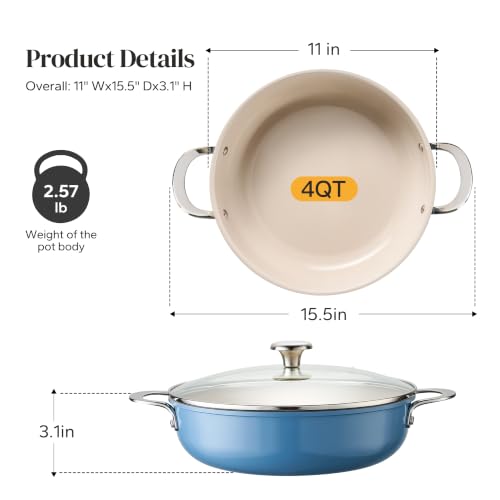 Redchef Ceramic Saute Pan, 4 QT Nontoxic Deep Frying Pan with Lid Nonstick - image 4