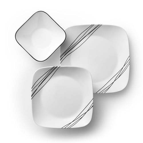 Corelle Vitrelle 18-Piece Service for 6 Dinnerware Set Triple Layer Glass and Chip Resistant, Lightweight Square Plates and Bowls Set, Simple Sketch - Image 4