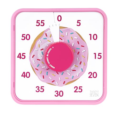 TWENTY5 SEVEN Countdown Timer 7.5 inch, 60 Minute 1 Hour Visual Timer for Classroom Teaching Tool Office Meeting, Mechanical Countdown Clock for Kids Exam Time Management Magnetic, Pink Donut