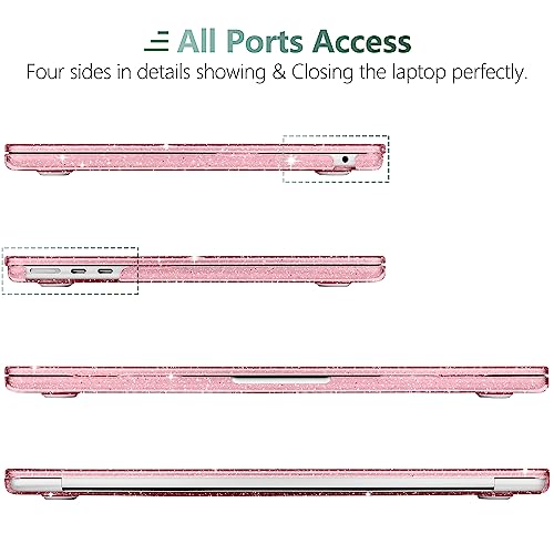 Image of DONGKE Compatible with MacBook Air 13 inch Case M5 M4 M3 M2 2026 2025 2024-2022 A3449 A3240 A3113 A2681, Glitter Bling Plastic Hard Shell & Keyboard Cover for MacBook Air 13.6 inch, Sparkly Pink