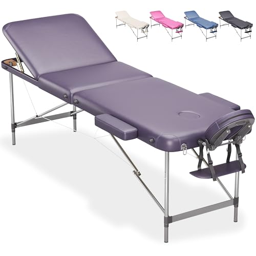 BELTOM® Table de Massage 3 Zones Portables en Aluminium lit esthetique + Sac - Violet