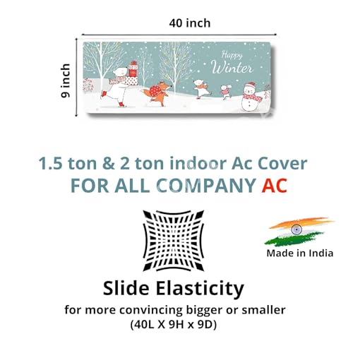 Image of Printed Split Ac Cover Combo Indoor Unit For 1.5 Ton Capacity AC, Inner Unit Ac Cover, All Weather Cover /Attractive Digital Prints /Dustproof /Water Resistant (Happy Winter & Jungle Safari)