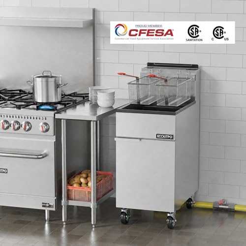 Image of EGGKITPO 5-Burner Commercial Natural Gas Fryer 70lbs Oil Capacity CSA Certified Stainless Steel Floor Deep Fryer with 2 Baskets Oil Drain Adjustable Temperature 150,000 Total BTU for Restaurant