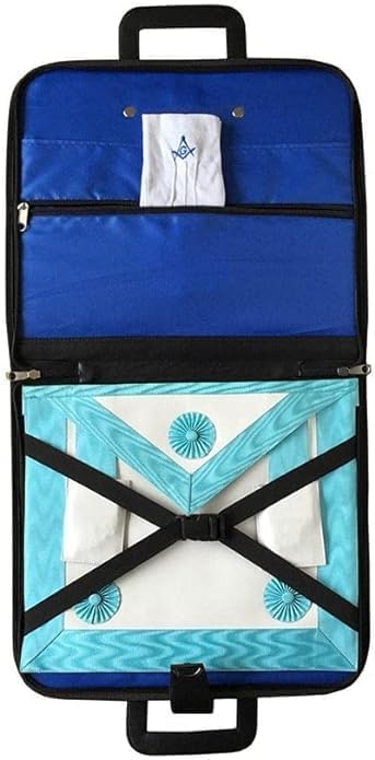 RAMNA Masonic Master Mason Apron Case - Blue Lodge - Square Compass Embroidery - Soft Black Leather - 16 * 18 Inch